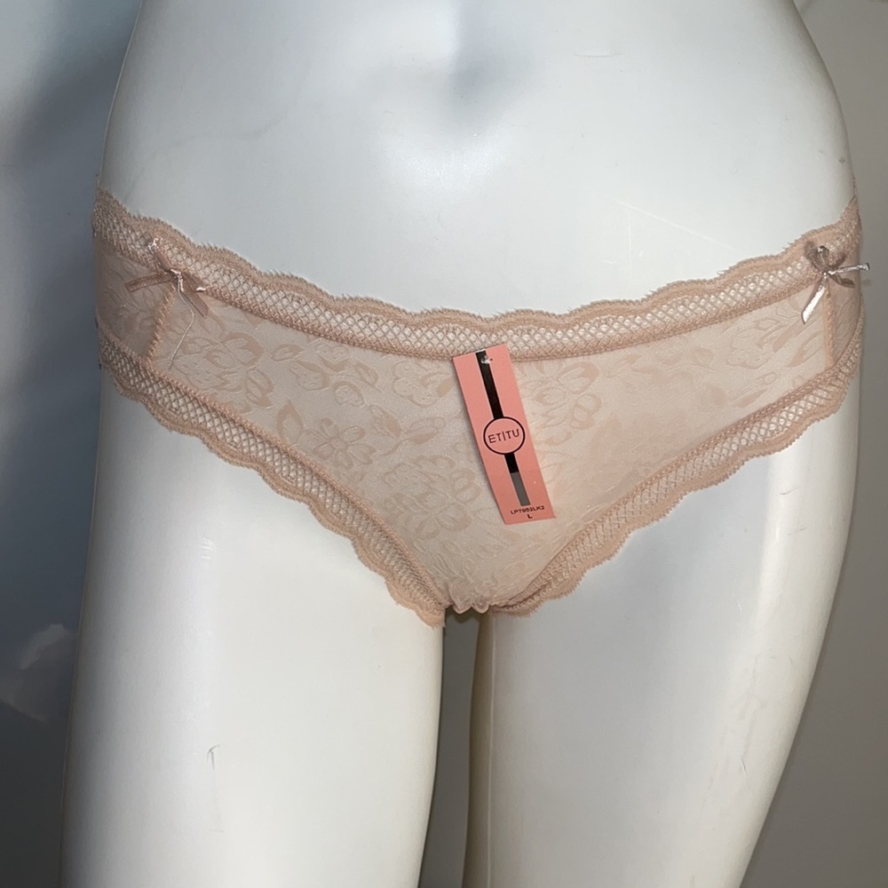 ET TU nude semi sheer nylon floral panty L